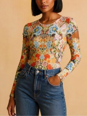 ALEXANDER MCQUEEN Slash Sleeve Kaleidoscope Floral Print Top